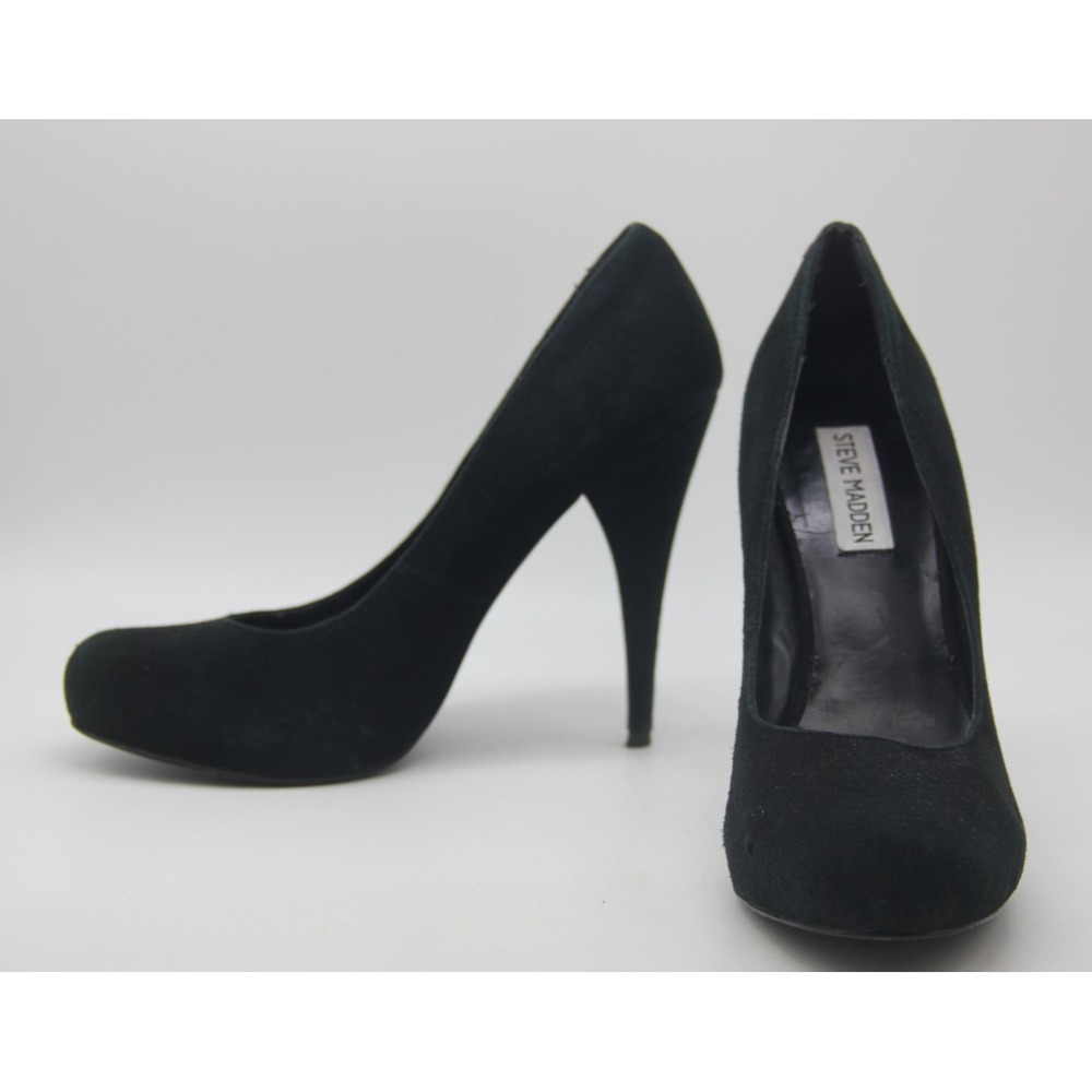 Steve Madden Black Suede Trinitie Heels 7M Platform Glam Night Out Statement Y2K